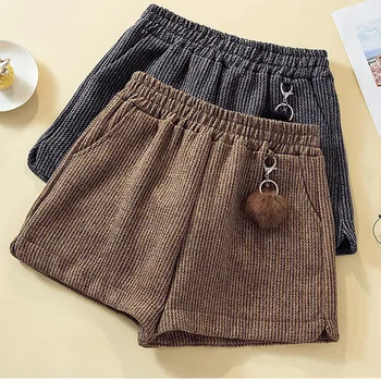 

2019 Women shorts large size Fat mm woolen shorts female autumn and winter new fashion plaid high waist wide leg boots shorts