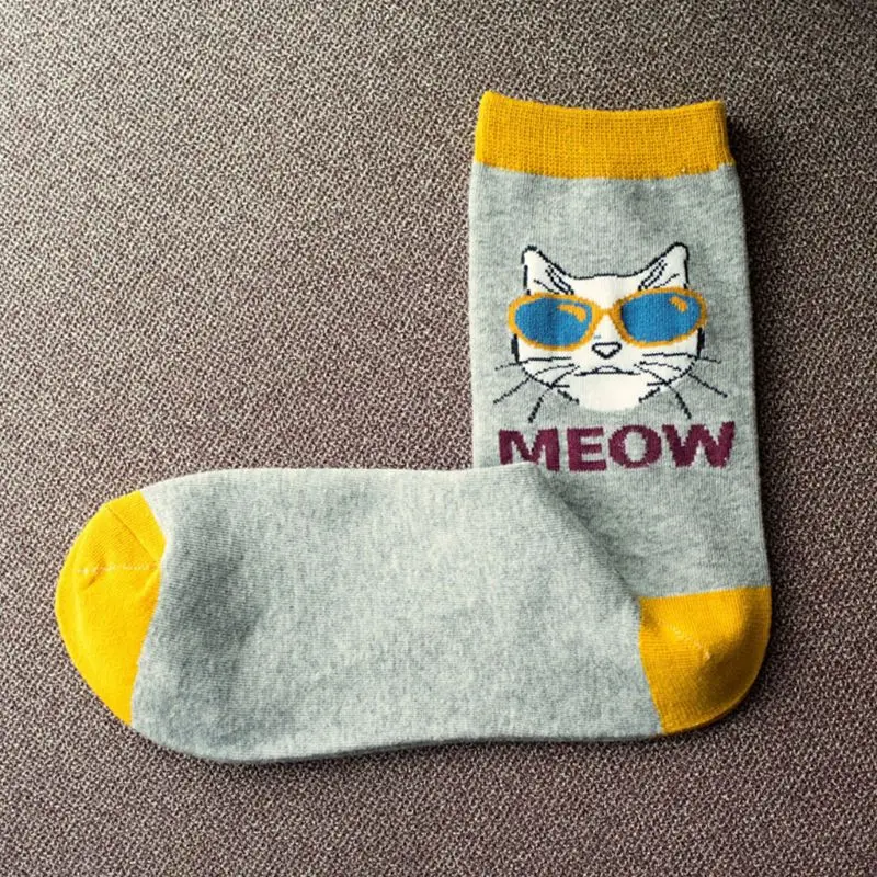5 пар мужские Мультяшные солнцезащитные очки Meow Cat хлопок Crew носки скейтборд Новинка