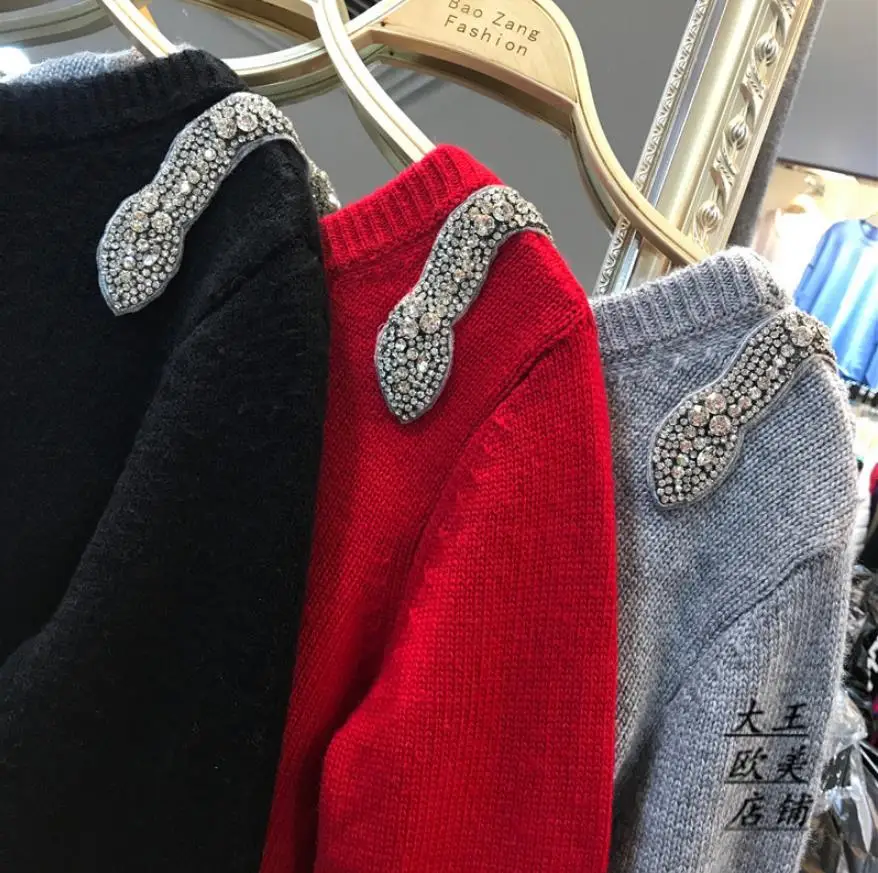 Новинка года, модный брендовый зимний кашемировый шерстяной свитер с узором в виде змеи и бусинами+ Вязаные теплые штаны комплект из двух предметов, wj1755