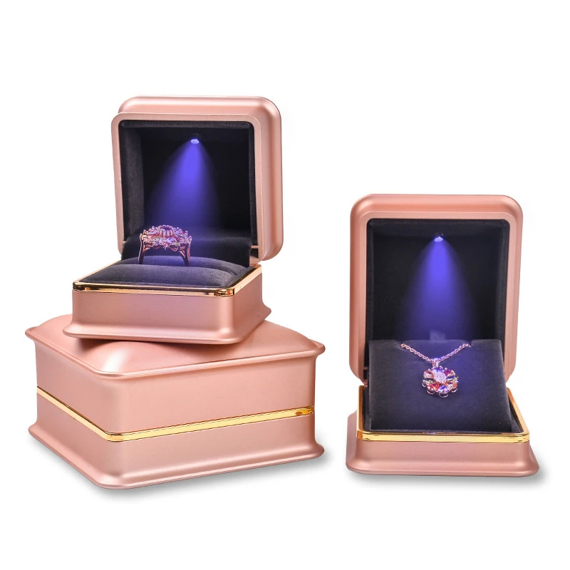 Luxury Jewelry Necklace Earring Ring Box Gift with LED Light Engagement Wedding 