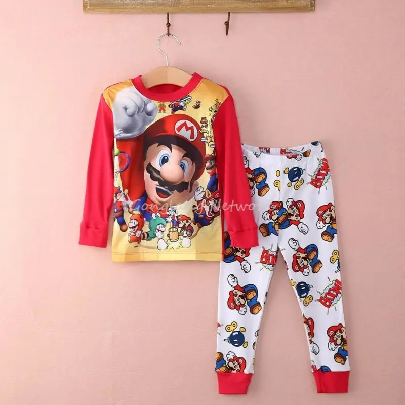 

Spring Cartoon Children's Toddler Boys and Girls Super Mario Cotton Pajamas Set 2 to 7 years old children's casual home clothing