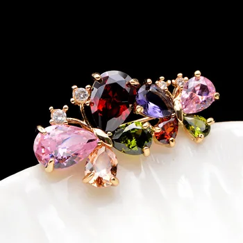 

CINDY XIANG 3 colors available double butterfly brooches for women zircon fashion brooch pin insect collar coat shirt dress gift