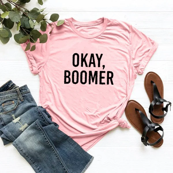 Футболка Ok Boomer Femme, летняя футболка с коротким рукавом и круглым вырезом, Хлопковая женская Свободная Рождественская футболка, Женская белая футболка Camisa Feminina