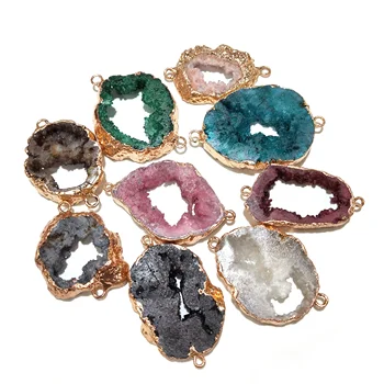 

Trendy Natural Druzy Quartz Stone Crystal Connector Jewelry Pendants Charm for Jewelry Making Bracelet Necklace Gifts