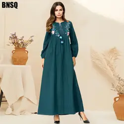BNSQ вышитое длинное вечернее платье для мусульманских женщин Кафтан Morocain кафтан Djelaba Femme Исламская одежда, Дубай Арабский Макси Пакистана
