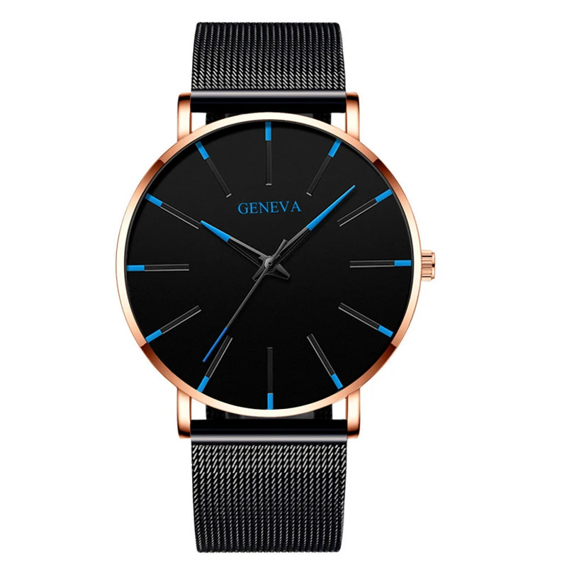 2022 Geneva Minimalist Watch Men Ultra Thin Blue Stainless Steel Mesh Belt Watches Man Business Casual Quartz Wrist Watch 