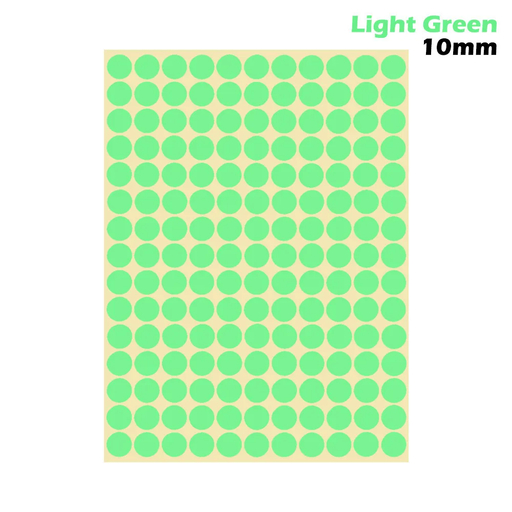 light green 10mm 1 лист 10 мм/19 мм цветные наклейки в горошек круглые круги точки бумажные клеящиеся этикетки офисные школьные принадлежности - Цвет: light green 10mm