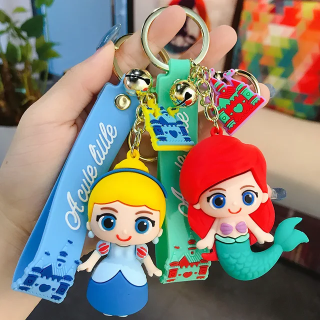 Disney Princess Keychain Cinderella Snow White Belle Mermaid Alice Figures Cute Cartoon Car Bag Key Ring For Bag Pendant 2