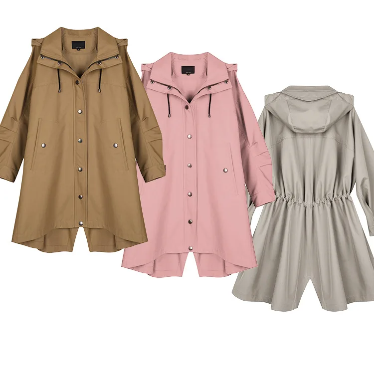 

2019 autumn new windbreaker jacket women fashion simple solid color drawstring waist loose comfortable and comfortable jacket