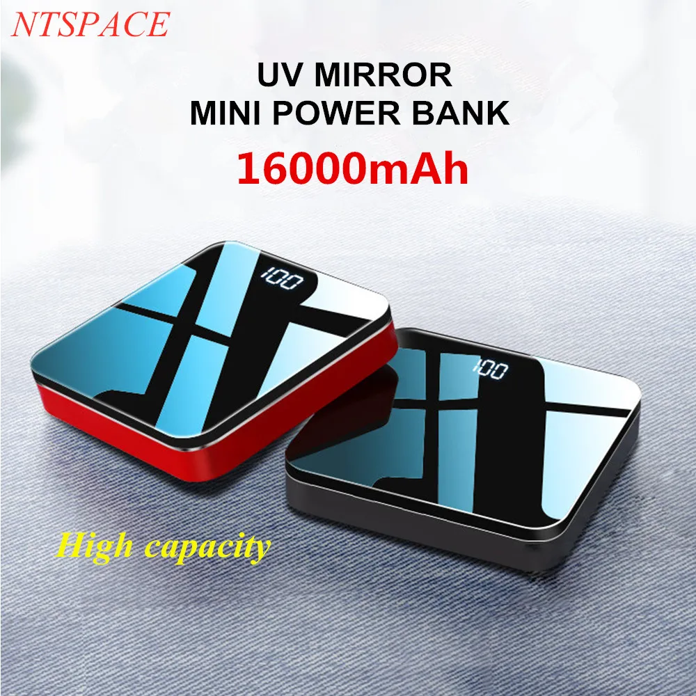 

External Quick Charge 16000mAh UV Mirror Aluminium Alloy Portable Mini Power Bank 2.1A Fast Charging Dual USB Mini Power bank