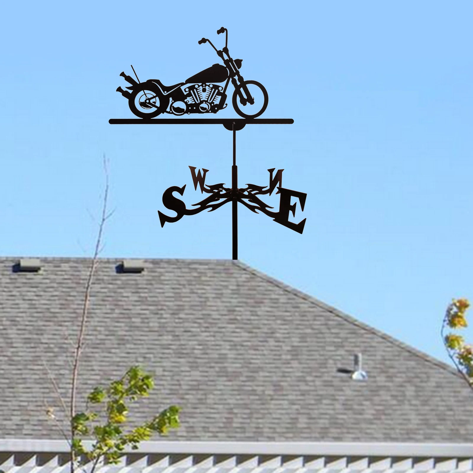 

Farmhouse Motorcycle Weather Vane Roof Mount Rod, Wind Direction Indicator Outdoor Metal Bracket Weather Vane