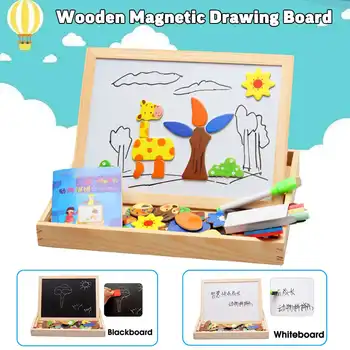 

LBLA Magnetic Drawing Board Whiteboard Blackboard Kids Early Educational Learning Wooden Board Set Children Animals Puzzle Toys