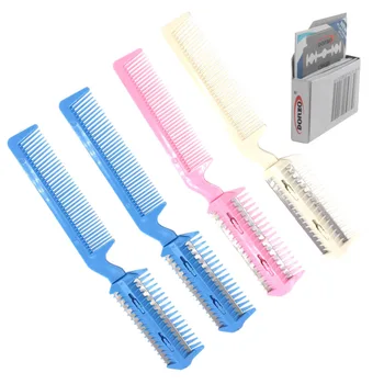

1 Set of 8pcs Haircut Comb with 20pcs Razor Blades Dual Side Cutting Scissors Hair Cutter Comb