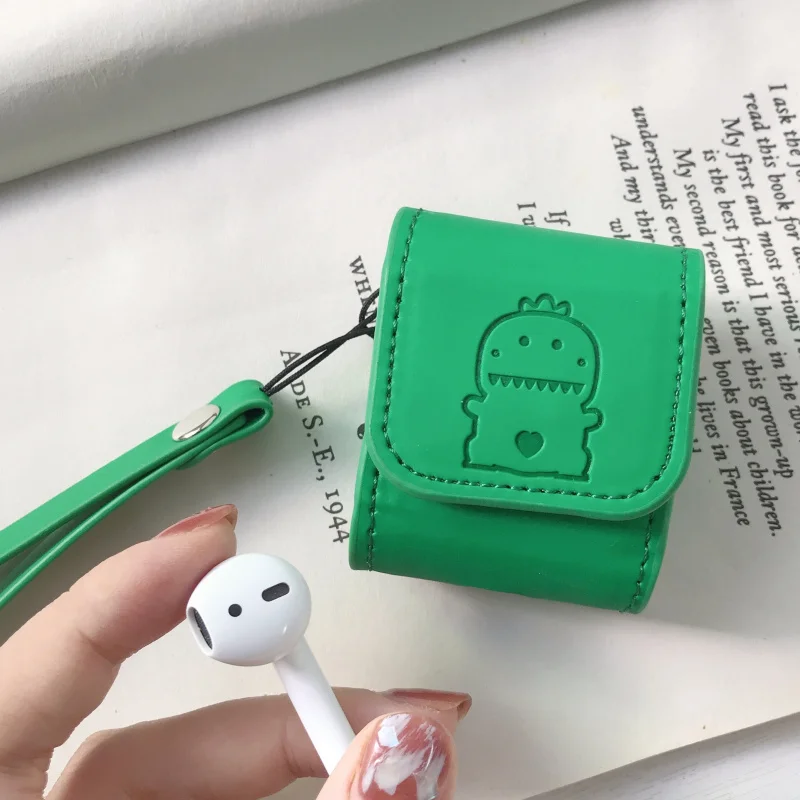 Для AirPods Pro Чехол милый мультфильм брелок для ключей динозавры роскошные наушники из искусственной кожи чехол для AirPods 1 2 3 гарнитура защитная сумка Funda - Цвет: 2 For AirPods 1 2