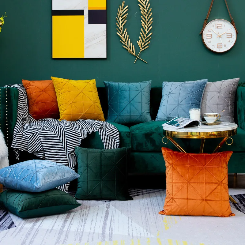 

Velvet Striped Decorative Pillow Throw Pillow Cover Cases Nordic Plaid Pillowcase Cushion Cover For Home Sofa Seat Chair 45x45cm