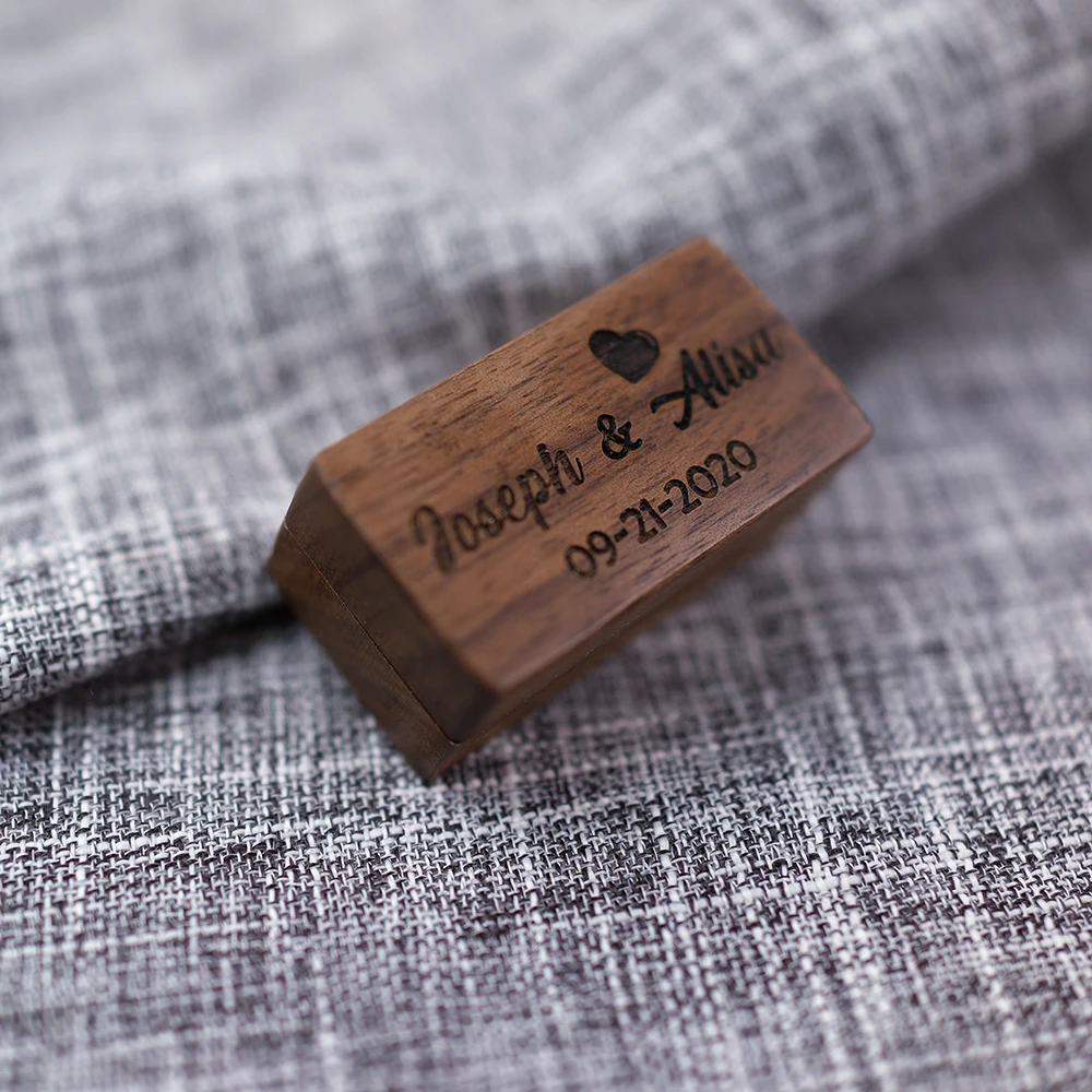 Caja De Anillo De Boda Personalizada, Caja De Madera Tallada, Anillo De