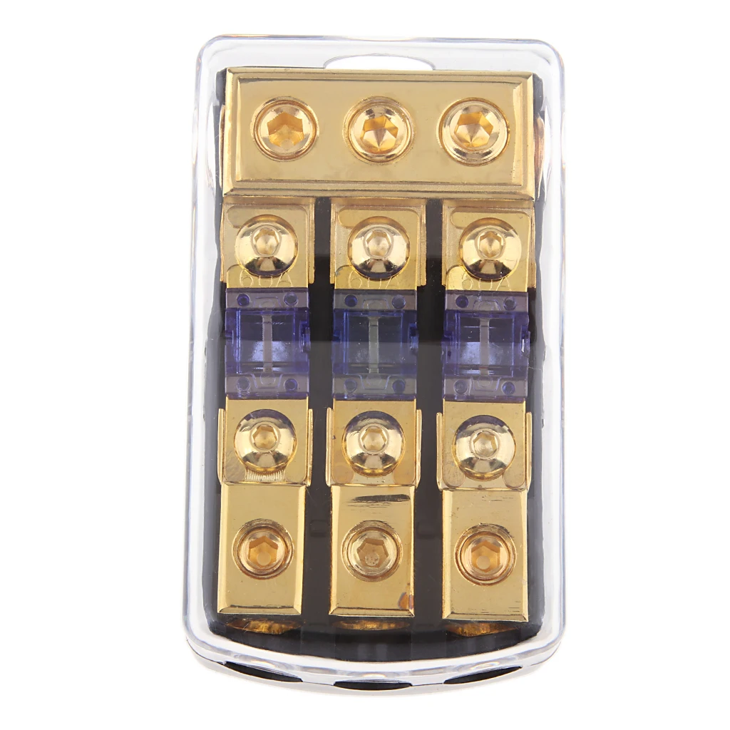 Car Stereo Audio 3-Way 80A In-Line Fuse Holder Power Distribution Block with Waterproof Cover
