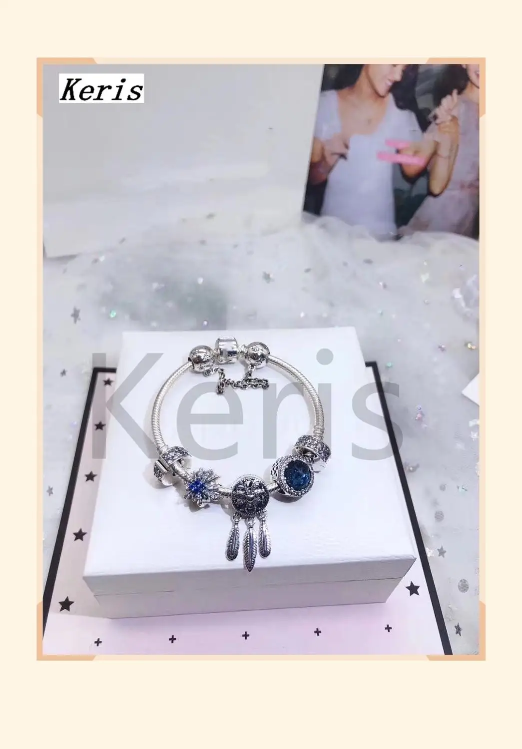 

Keris Store High Quality 1:1 100%925 Pure Silver New Geometric Beads Snowflake Pendant Beads Bracelet Free Of Charge