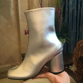 

Tabi Women Boots Designers Chunky Heels High Super Star Runway Silver White Black Blue Women Ankle Booties botas mujer invierno