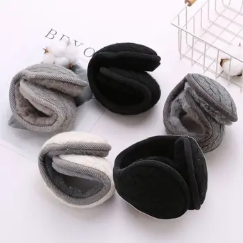 

Women Men Wavy Stripes Knitted Winter Foldable Earmuffs Thicken Plush Ear Warmer