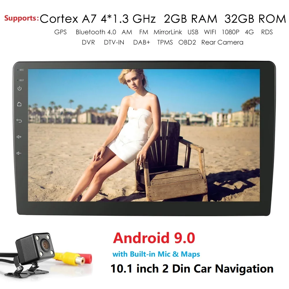 

2G+32G Android 9.0 Car Navigation 10.1'' Universal Quad Core 2 DIN Car Radio GPS Navi Stereo Player Bluetooth 4G WIFI SWC RDS BT