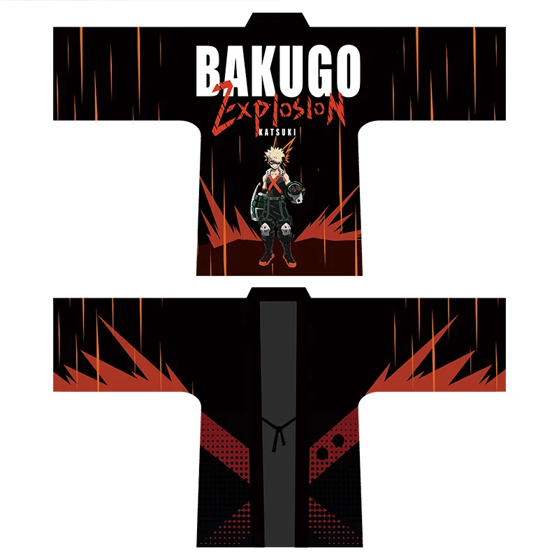 Аниме Comic My Hero Academy Косплей пальто рубашка Bakugou катсуки короткий рукав кимоно повседневное пальто одежда кимоно черные рубашки