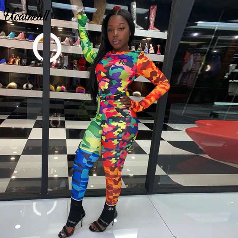 Модный осенне зимний Камуфляжный спортивный костюм из 2 предметов женская