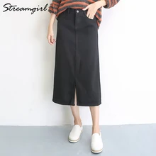 Джинсовая юбка миди для женщин, Весенняя женская черная Юбка-миди с завышенной талией, женская летняя джинсовая юбка белого цвета