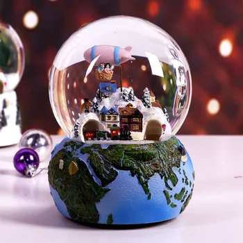 

Resin Music Box Crystal Ball Snow Globe Glass Lights With Speaker Spinning Santa Claus Crafts Desktop Decor Christmas Gift