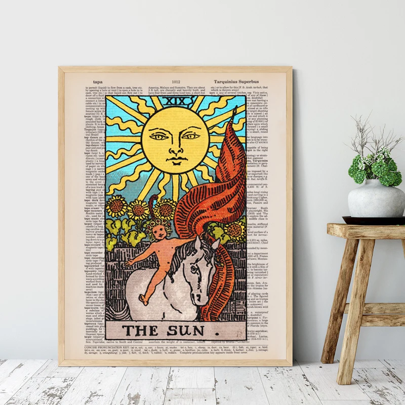 The Sun Tarot Vintage Illustration Poster Major Arcana Tarot Card ...