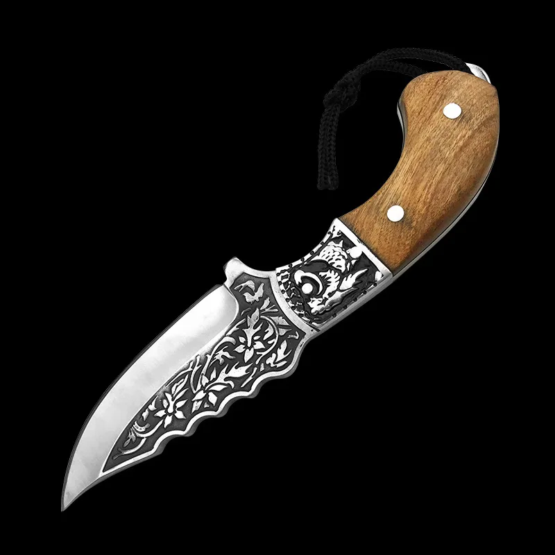 Promotion Small Fixed Blade Hunting Knife 440C Satin Blade Full Tang Wood Handle Straight Knives With Leather Sheath Gift knife