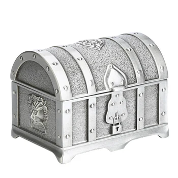 

Rectangle Vintage Metal Treasure Chest Trinket Jewelry Box Jewellery Organiser Storage Boxes Ring Case Gift for Girls Ladies Wom