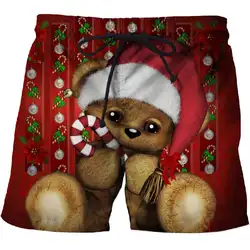 Рождественские забавные шорты с мультяшным медведем, Мужские Пляжные штаны, спортивные быстросохнущие плавки с 3D принтом, удобные шорты