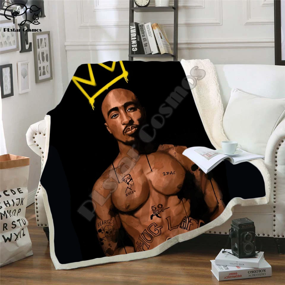 

Plstar Cosmos Hip Hop Rapper 2Pac funny character Blanket 3D print Sherpa Blanket on Bed Home Textiles Dreamlike style-4