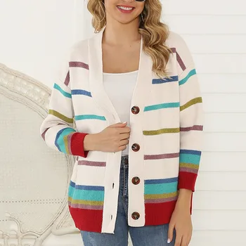 

Striped Cardigan Women Sweater Long Sleeve V Neck Casual Knitted Cardigans Mujer 2019 Spring Autumn Winter Female Coat 9.16