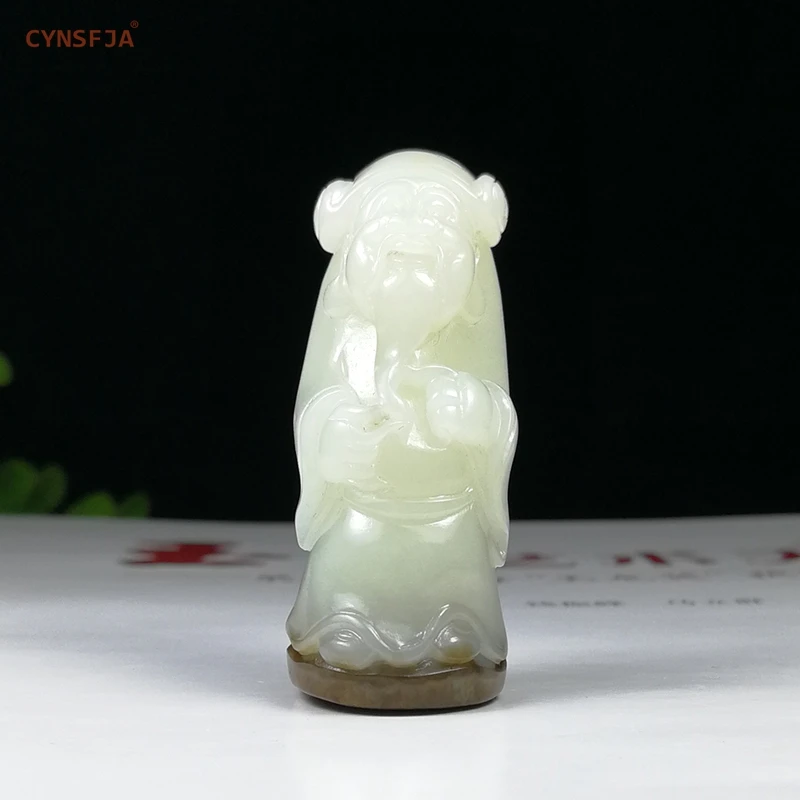 

CYNSFJA Real Rare Certified Hetian White Jade Lucky Amulets God of Wealth Jade Pendants Hand Carved High Quality Best Gifts