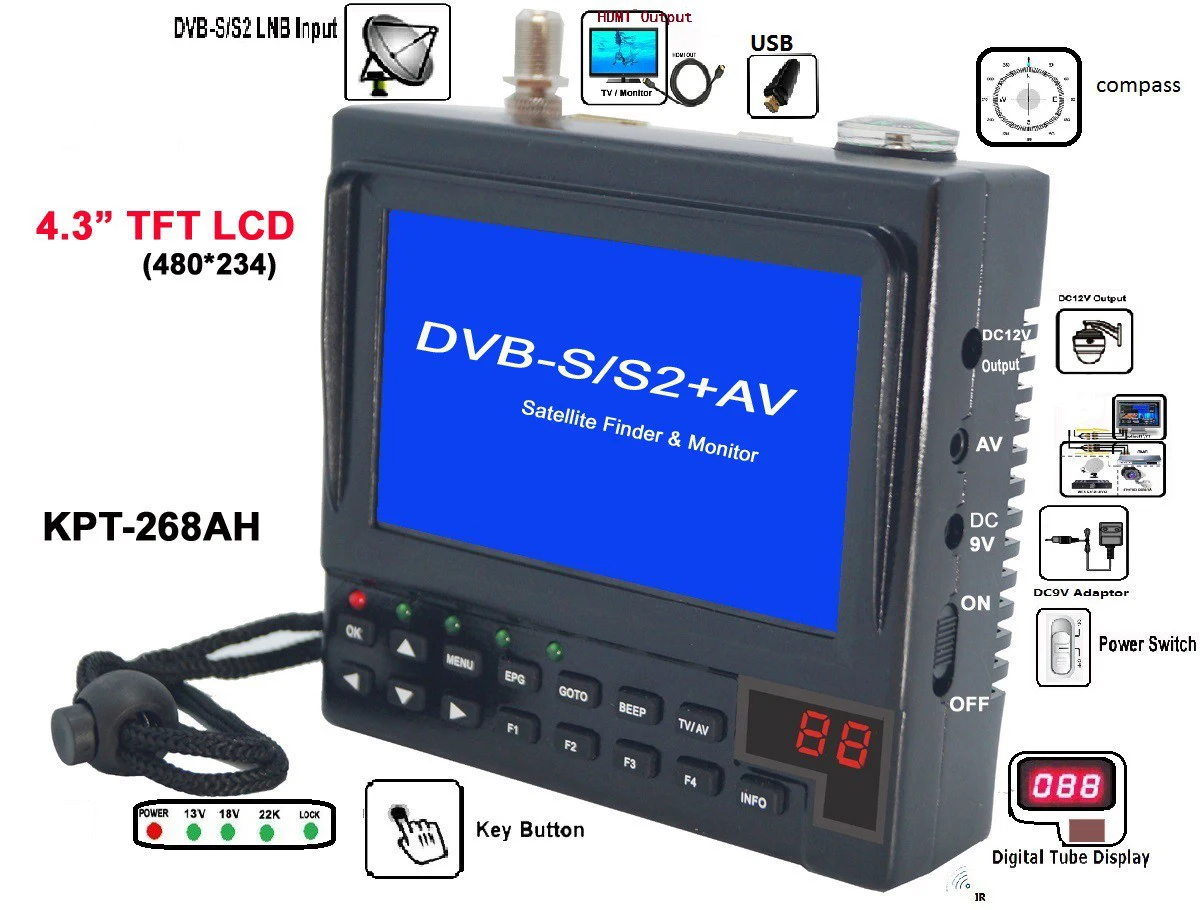 ޴ DVB-S2   δ  , Ǯ HD DVB-S  δ , KPT-268AH 5.0, 4.3 ġ, 2023 ǰ