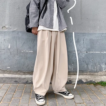 

EWQ / men's wear 2020 wide-legged high-waisted cropped trousers men's casual loose elastic waist loose trousers male new 9Y2361