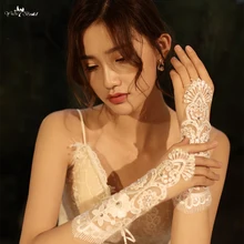 LZP512 нежные кружевные Стразы Короткие Свадебные перчатки без пальцев