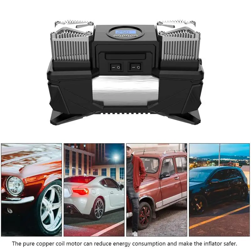 12V Practical Durable Vehicle Air Pump Auto Tyre Pump Air Compressor Tyre Inflator 150W Double Cylinder Tire Pump For Car SUV
