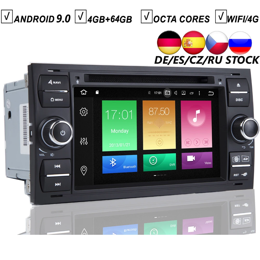 Top IPS Android 9.0 Car DVD GPS Player For Ford Fiesta Focus C-max Galaxy Mondeo Transit Octa Core 4G RAM 64G ROM Radio BT Wifi DAB+ 0