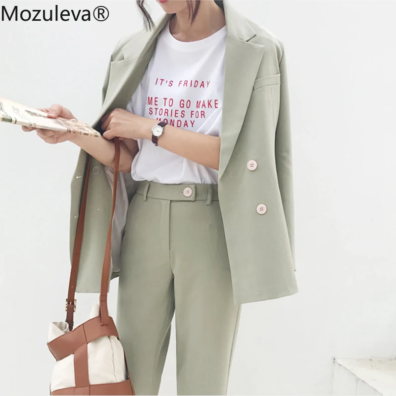 Mozuleva, винтажный, осенний, зимний, уплотненный, женский брючный костюм, зубчатый Блейзер, куртка и брюки,, офисная одежда, женские костюмы, женские наборы