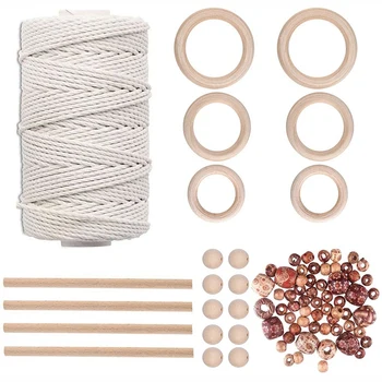 

Macrame Cord Natural Cotton Rope m with Wood Stick Wooden Bead for DIY Teether Macrame Kit Wall Hanging Plant Hanger