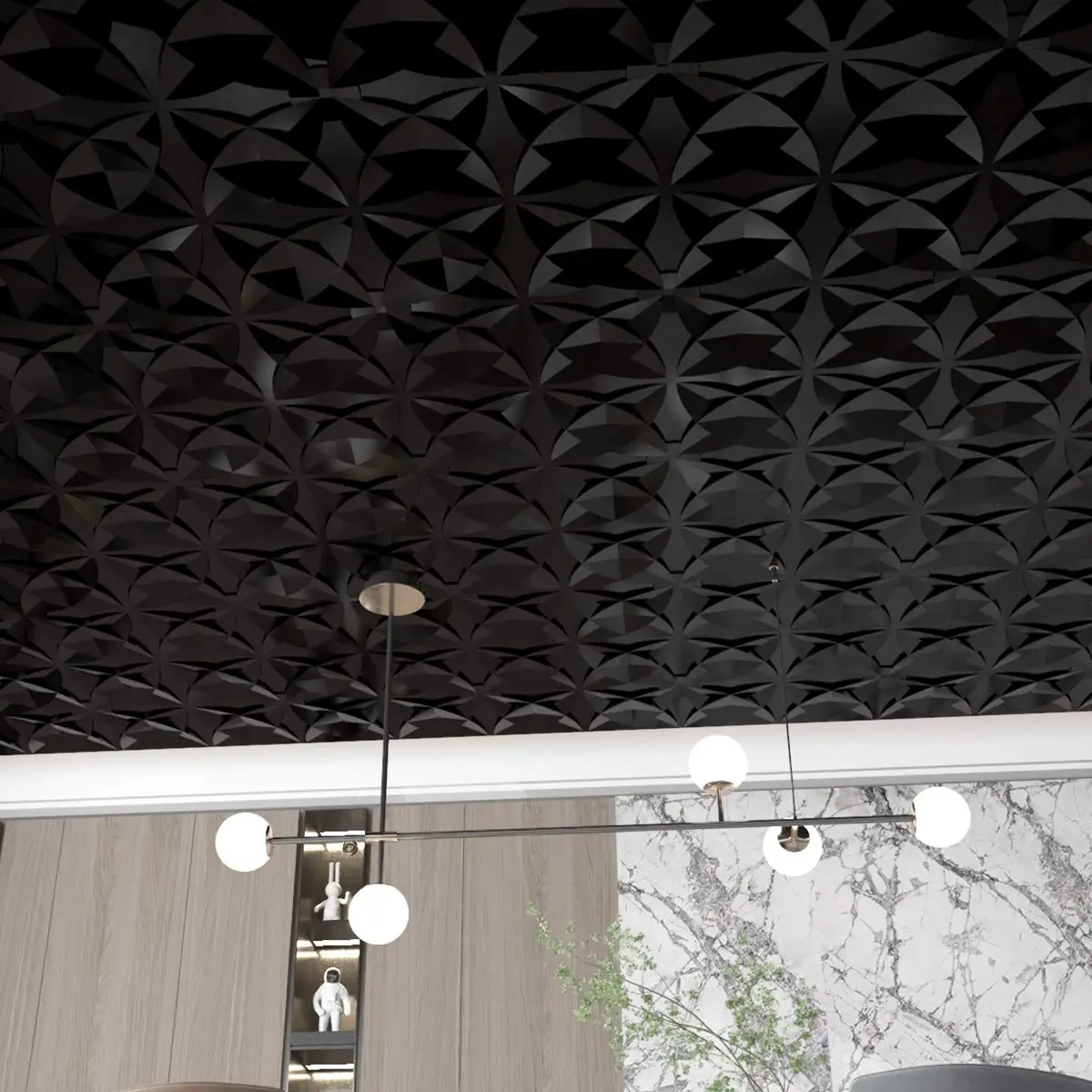 12PCS Plastic 3D Suspended Ceiling Tile Black Floral (60x60cm) 61500 black rubber mallet dual face tile hammer with wooden handle