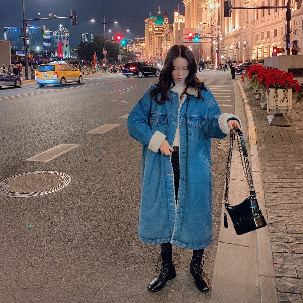 

Photo Shoot Fashion Street Snap-Style Cowboy Joint Lambs Wool Cotton Overcoat 2019 Winter New Style Retro Laziness Cotton Coat