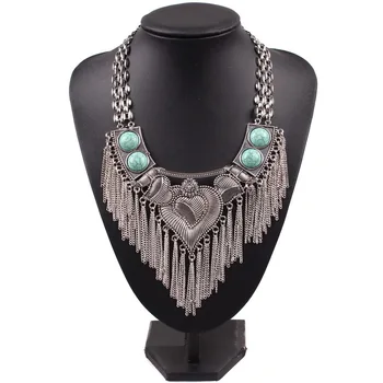 

Hot Sale 2020 Fashion Brand New Design Chain Necklace for Women Vintage Alloy Chunky Statement Heart Pendant Tassel Necklace