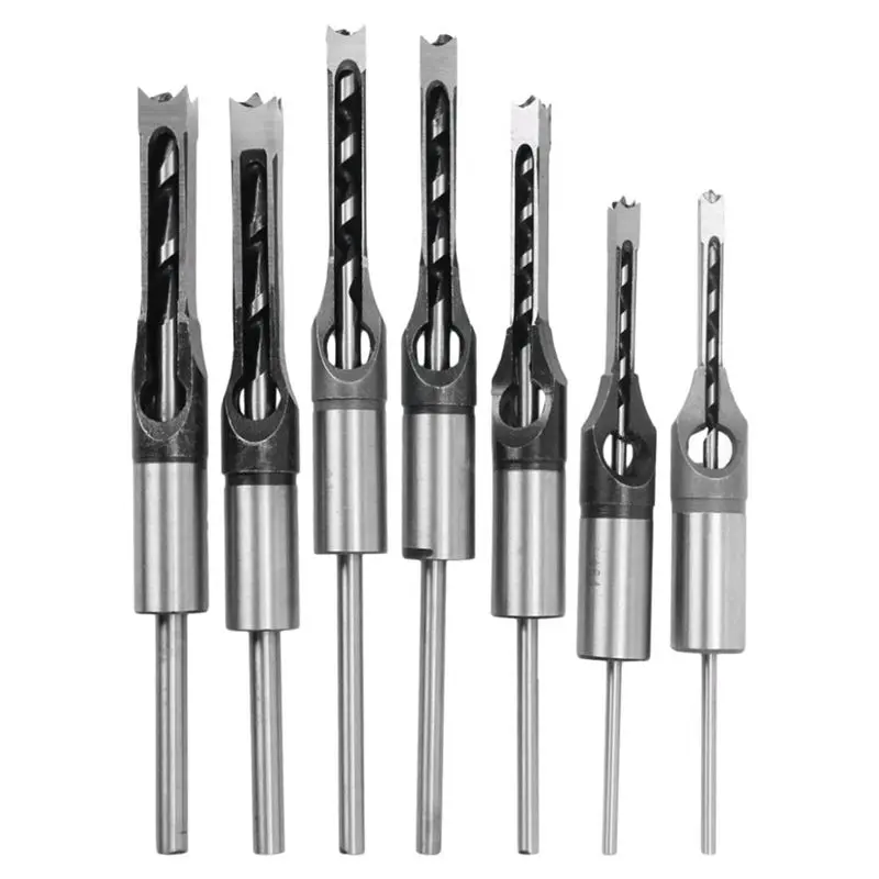 Promotion! 7pcs 1/4 to 1/2 Square Hole Drill Bit 45 Steel Mortising Drilling Woodworking Tools