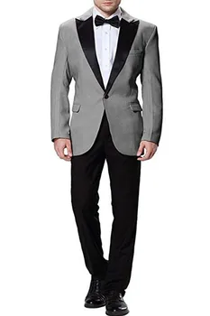 

Men Suits Slim Fit Groom Wedding Suits Grey With Black Pants 2 Pieces Slim Fit Terno Masculino Custom Made