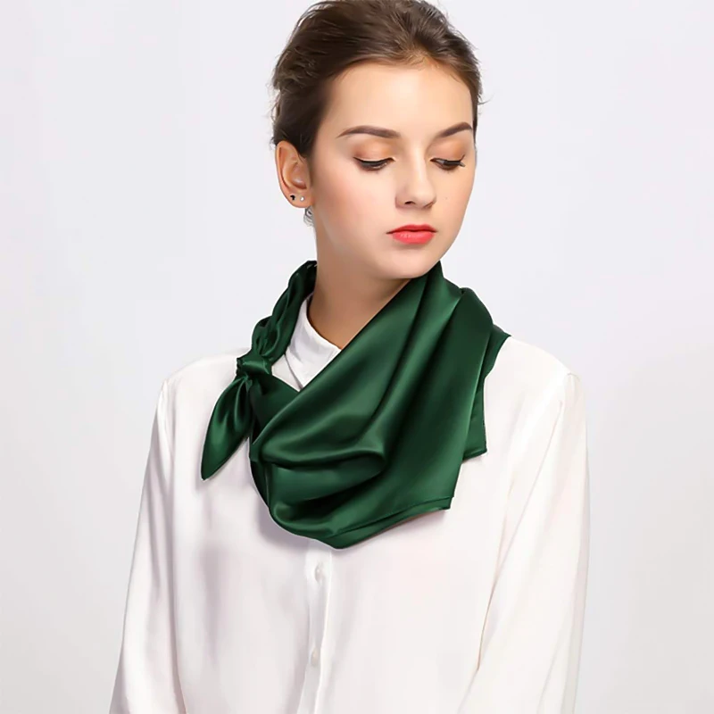 High Quality 90*90cm Square Silk Scarf  Female Plain Shawls and Wrap Office Lady Hair Neck Foulard India Muslim Headscarf Pareo 2