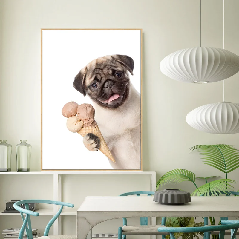 Cute-Pug-Dog-And-Cat-Canvas-Painting-Wall-Art-Funny-Animals-Hold-Winebowl-Poster-Prints-Wall (2)